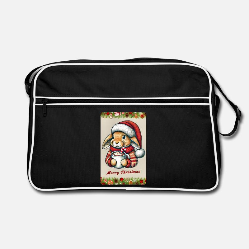 Weihnachts-Hase mit heißer Schokolade - Retro Tasche - Schwarz/Weiß