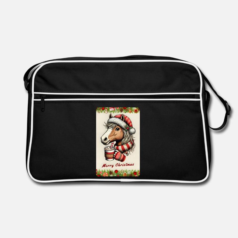 Weihnachtspferd mit heißer Schokolade Retro Tasche