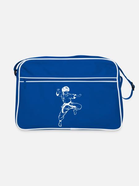 Karate Junge Skizze - Retro Tasche - Blau/Weiß - Vorne