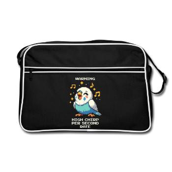 Warnung: Hohe Zwitscherfrequenz | Wellensittich - Retro Tasche - Schwarz/Weiß - Vorne