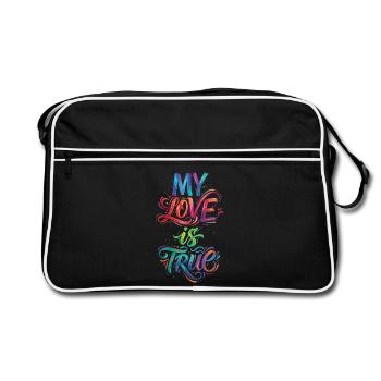 Meine Liebe ist wahr, farbenfroher Text, Malerei, Druck, - Retro Tasche - Schwarz/Weiß - Vorne