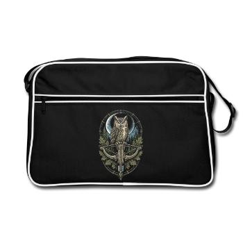 Crossbow Crossbowman Owl in front of Moon - Retro Bag - black/white - Front