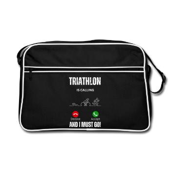 Triathlon ruft und ich muss Ausdauer machen - Retro Tasche - Schwarz/Weiß - Vorne