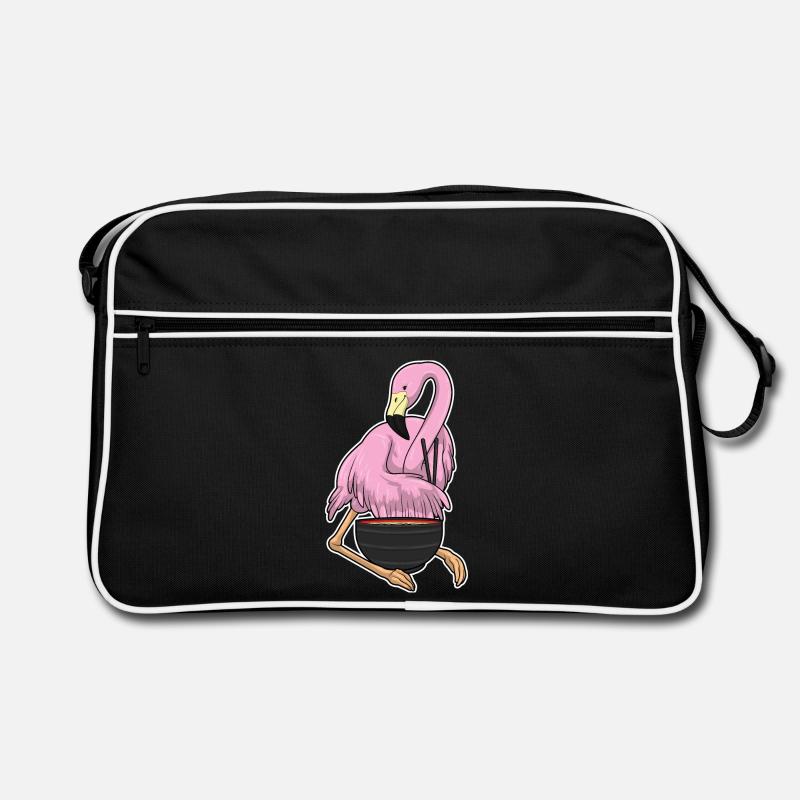 Flamingo Koch Ramen Kochen - Retro Tasche - Schwarz/Weiß