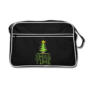 XMAS TIME Tree Colors Star Forest Trees Icon Icon - Retro Bag - black/white - Front