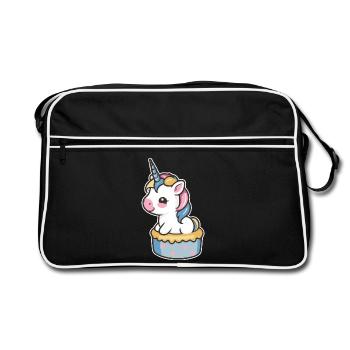 Einhorn Torte - Retro Tasche - Schwarz/Weiß - Vorne