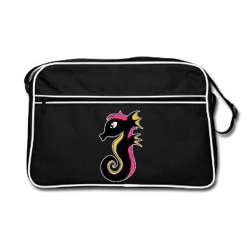 Hippocampe néon en fleurs - Sac Retro - noir/blanc - Devant