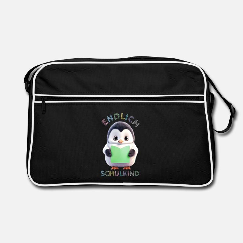 Pingouin mignon avec un livre vert Enfin écolier - Sac Retro - noir/blanc