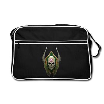 Dunkles Totenkopf-Emblem mit Hörnern und Rune - Retro Tasche - Schwarz/Weiß - Vorne