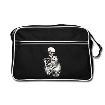 Skeleton hugging cat - Retro Bag - black/white - Front