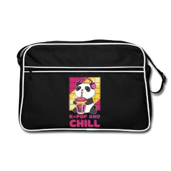 Kawaii Panda mit Kopfhörern und Bubble Tea - Retro Tasche - Schwarz/Weiß - Vorne