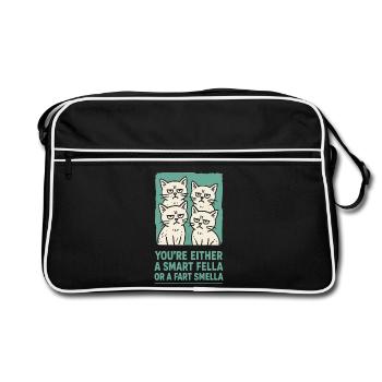 Smart Fella or Fart Smella Cats Meme Humor - Retro Bag - black/white - Front