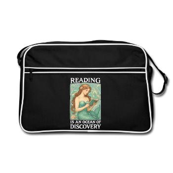 Lesende Meerjungfrau im Ozean der Bücher - Retro Tasche - Schwarz/Weiß - Vorne