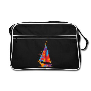 Sailing Colorful Sailboat Kids Men Sailors - Retro Bag - black/white - Front