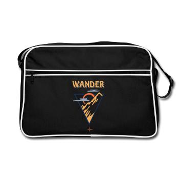 Berg Sonne Wolken - Wandern Motiv - Retro Tasche - Schwarz/Weiß - Vorne