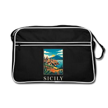 Vue côtier sicilien en couleurs audacieuses en Italie - Sac Retro - noir/blanc - Devant