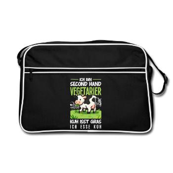 Second Hand Vegetarier Kuh Isst Gras Fleisch - Retro Tasche - Schwarz/Weiß - Vorne