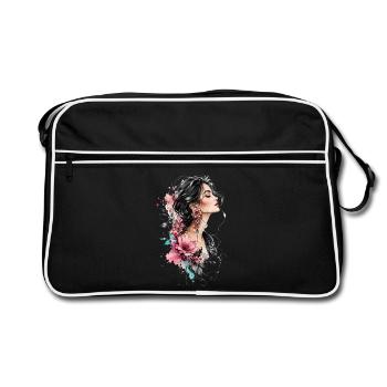 Profil de femme avec une boucle d’oreille fleurie - Sac Retro - noir/blanc - Devant
