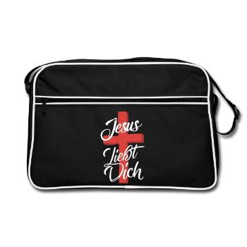 Jesus Loves You Cross Design - Retro Bag - black/white - Front