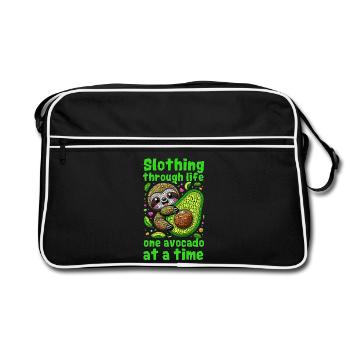 KAWAII SLOTH ET AVOCADO : PARESSEUX DANS LA VIE - Sac Retro - noir/blanc - Devant