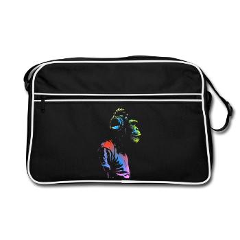 Singe avec des écouteurs 🎧 - Sac Retro - noir/blanc - Devant
