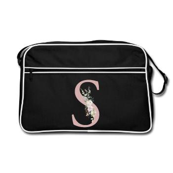 S Monogram, Floral, Personalizable - Retro Bag - black/white - Front