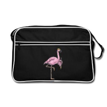 Flamingo Painter Brush Painting - Retro Bag - black/white - Front