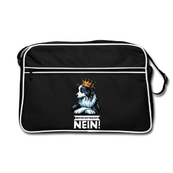 Avant que vous ne demandiez : Border Collie, Chien de Troupeau, Chien Collie - Sac Retro - noir/blanc - Devant