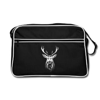 Cerf Portrait Animal sauvage Forêt Animal Cerf - Sac Retro - noir/blanc - Devant