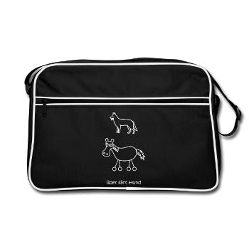 über färt hund, lustiges Pferd mit Rädern und Hund - Retro Tasche - Schwarz/Weiß - Vorne