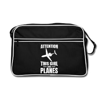 This girl likes airplanes - Retro Bag - black/white - Front