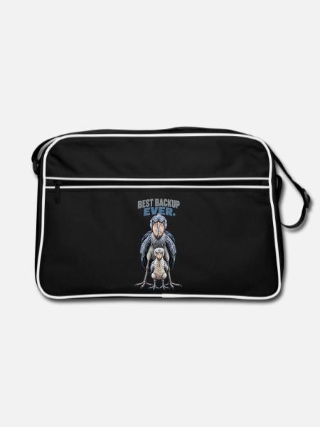 Schuhschnabel-Vogel-Elternteil und Küken – Bestes Backup aller Zeiten - Retro Tasche - Schwarz/Weiß