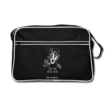 färt brennt, färt mit Rädern, Feuer, grillen Pferd - Retro Tasche - Schwarz/Weiß - Vorne