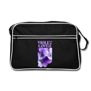 Violettes Stiefmütterchen-Blumenmuster - Retro Tasche - Schwarz/Weiß - Vorne