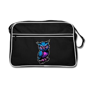 blau lila Eule :) - Retro Tasche - Schwarz/Weiß - Vorne