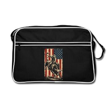 Rodéo, Cow-boy, Western, Taureau, Taureau, Drapeau des États-Unis - Sac Retro - noir/blanc - Devant