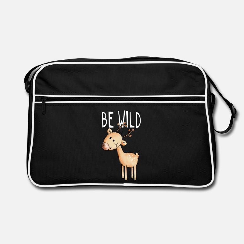 Be Wild Rentier - Hirsch - Reh - Wald - Geschenk - Retro Tasche - Schwarz/Weiß