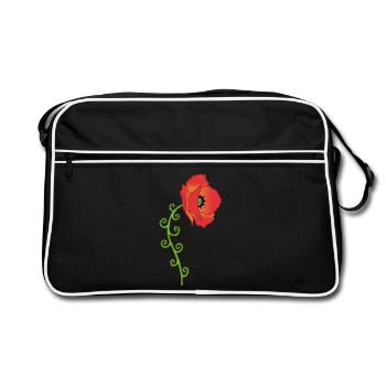 Mohnblume und Spiralblätter - Retro Tasche - Schwarz/Weiß - Vorne