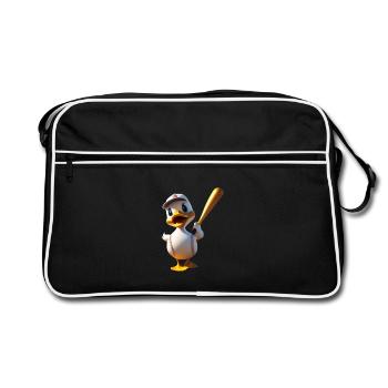 Duck Batting Cartoon Baseball - Retro Bag - black/white - Front