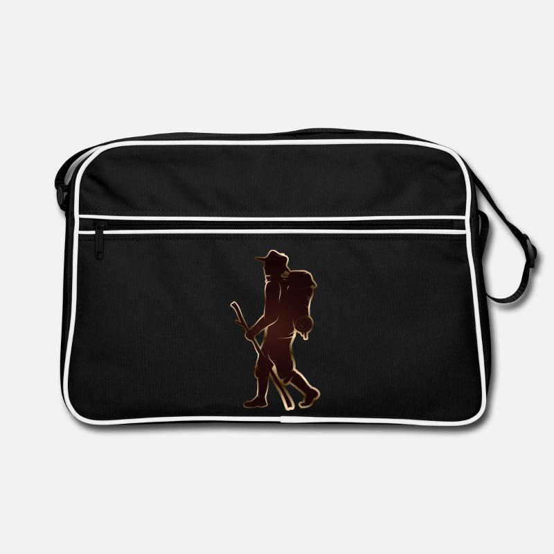 Pilger oder Wanderer mit Wanderstab & Rucksack Retro Tasche