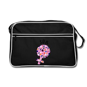 Süß Lecker Nachspeise Süßigkeiten Naschkatzen - Retro Tasche - Schwarz/Weiß - Vorne