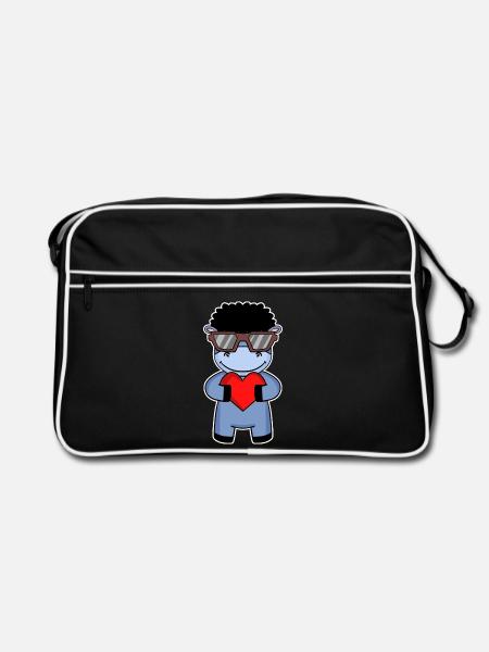 Âne avec lunettes de soleil et cœur - Sac Retro - noir/blanc - Devant