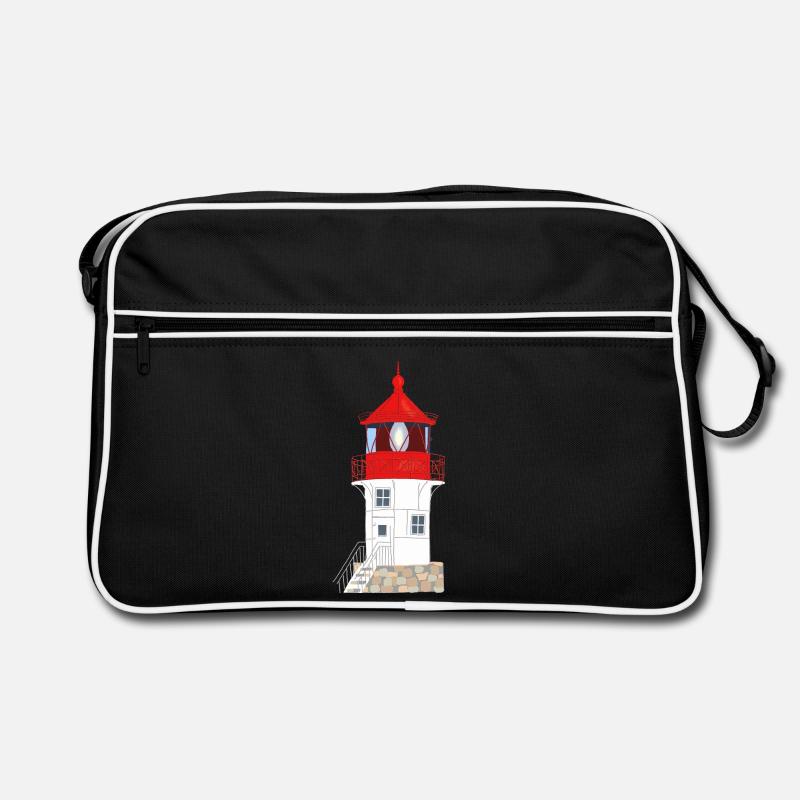 Insel Hiddensee, Leuchtturm Gellen, ohne Text - Retro Tasche - Schwarz/Weiß