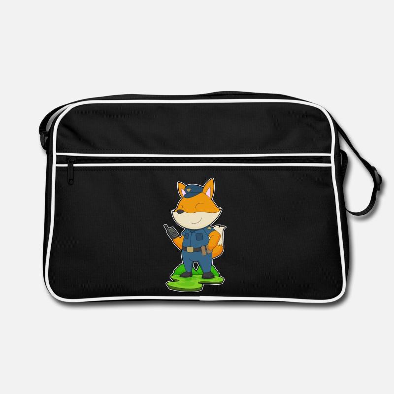 Fuchs Polizist Mikrofon Polizei - Retro Tasche - Schwarz/Weiß