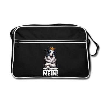 Avant que vous ne demandiez : Border Collie, Chien de Troupeau, Chien Collie - Sac Retro - noir/blanc - Devant