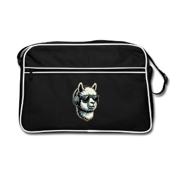 Alpaca llama with headphones and sunglasses - Retro Bag - black/white - Front