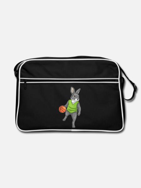 Hase Basketballspieler Basketball Sport - Retro Tasche - Schwarz/Weiß - Vorne