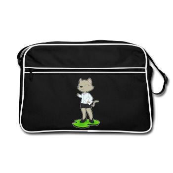 Katze Sekretärin Papier Büro - Retro Tasche - Schwarz/Weiß - Vorne
