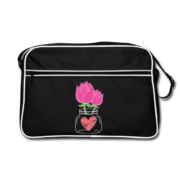 Hugging Roses in Mason Jar Print - Retro Bag - black/white - Front