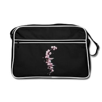 Glitch Kirschblüte moderner Blütenzweig - Retro Tasche - Schwarz/Weiß - Vorne